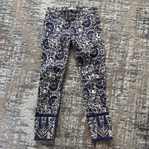 Tory Burch Izzy Cropped Skinny Floral Print Jeans Sz 26 Twill Side Zip - Picture 1 of 7